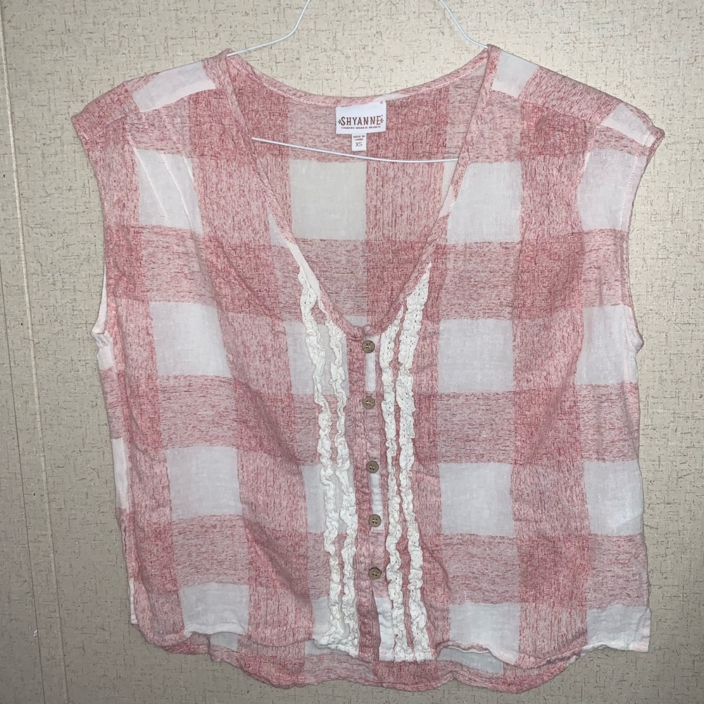 Pink and White checkered shirt Western